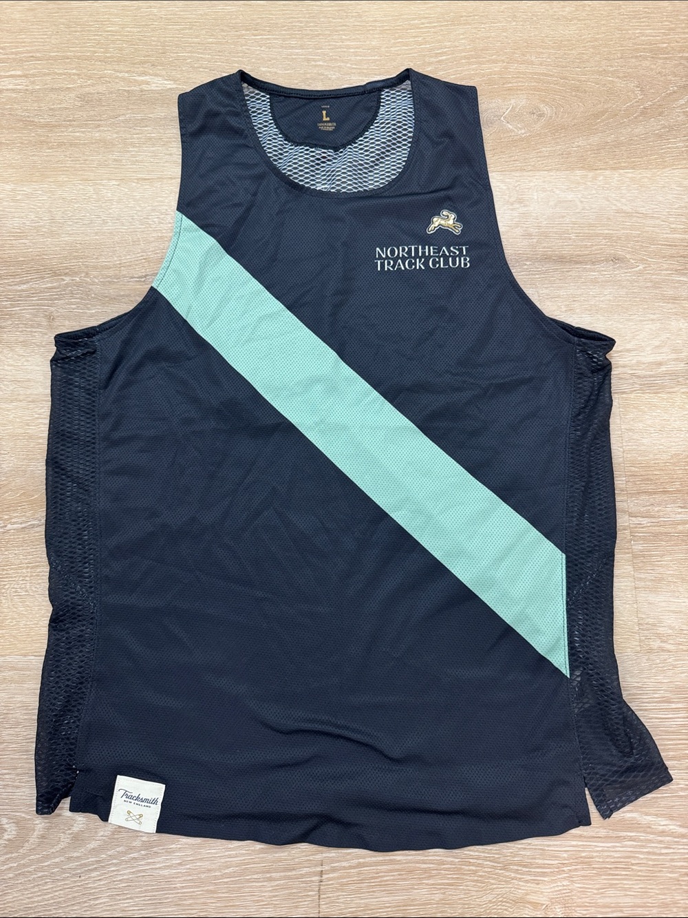 Tracksmith x Northeast Track Club Men's Black Tank with Mint Diagonal Stripe
